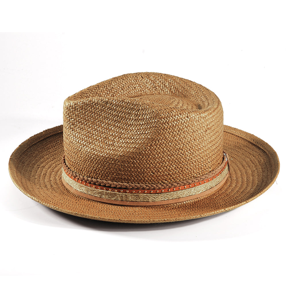 Knit Natural-Colored Fedora Hat with a Structured Silhouette