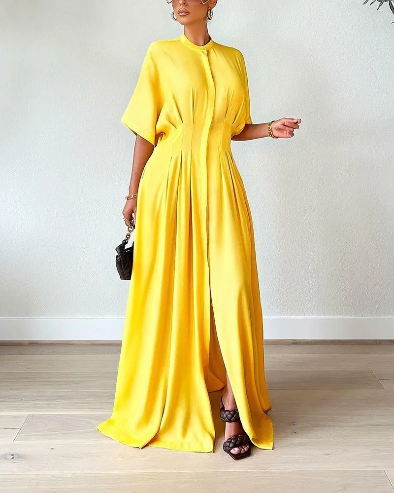 Sleek High Waist Pleated Maxi Dress