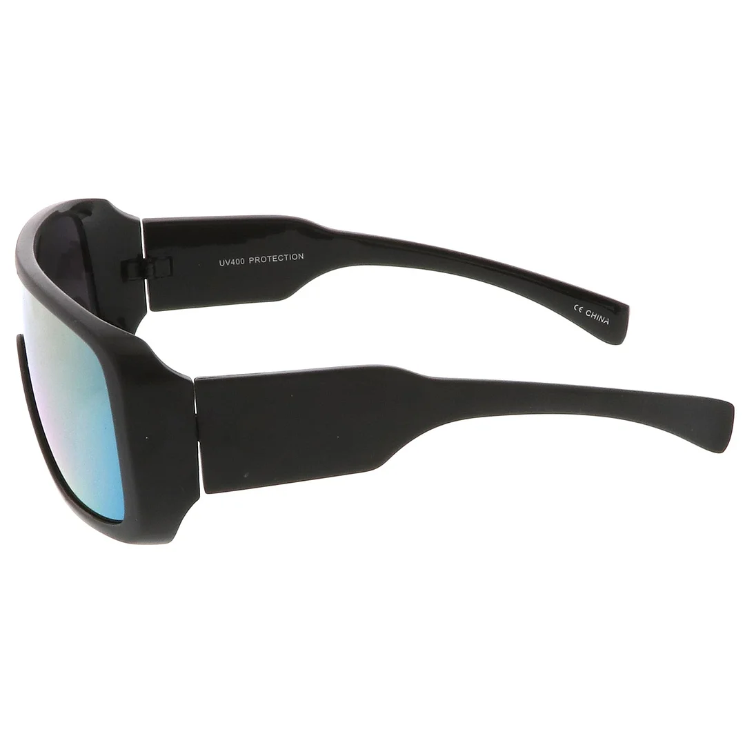Men's Oversize Goggle Flat Top Mirror Mono Lens Shield glasses 60mm