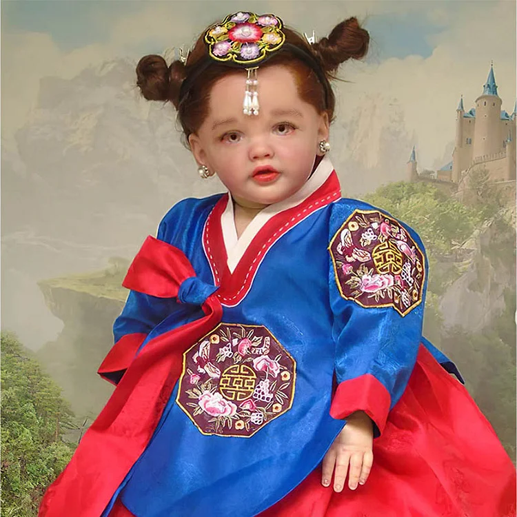 22" Lifelike Baby Dolls  & Realistic Weighted Toddler Handmade Brown Hair Baby Harriet Rebornartdoll® RSAW-Rebornartdoll®