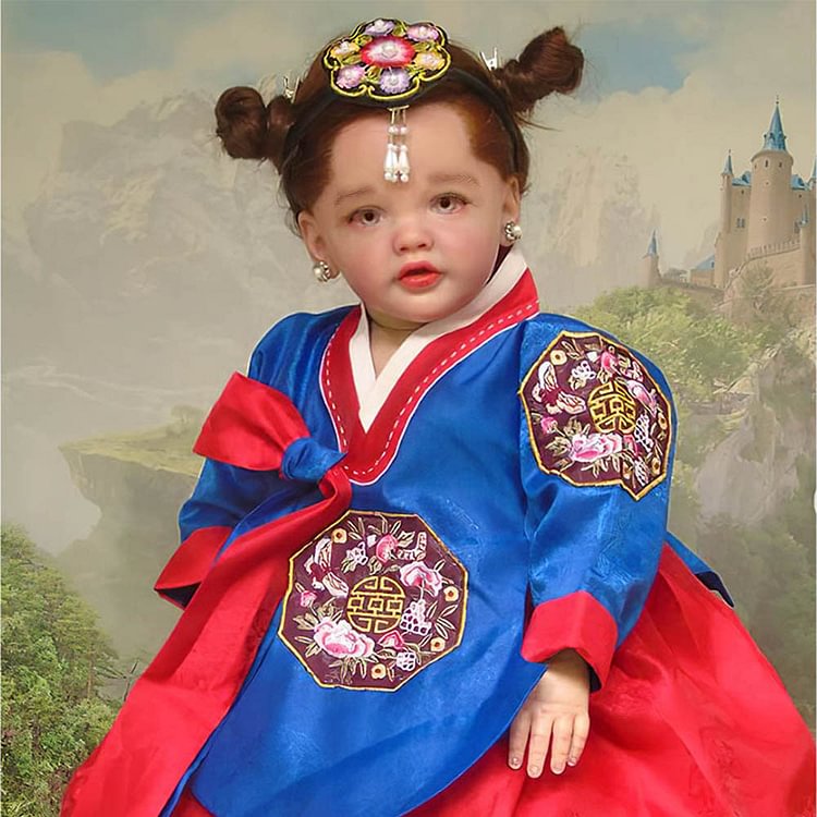 22" Lifelike Baby Dolls  & Realistic Weighted Toddler Handmade Brown Hair Baby Harriet Rebornartdoll® Rebornartdoll®