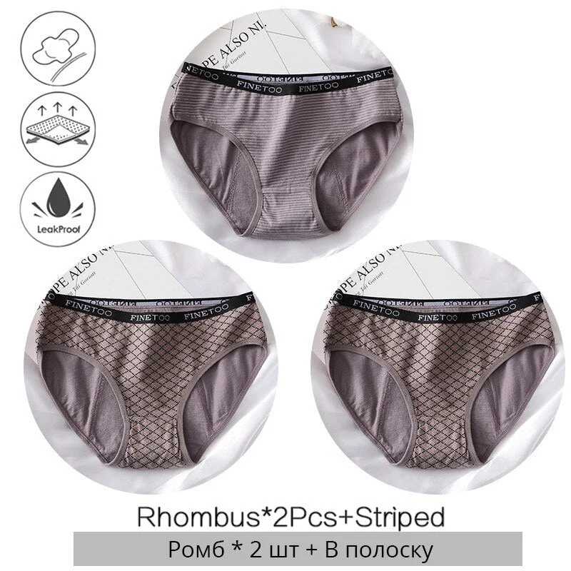 FINETOO Menstrual Panties Women Low-rise Priting Leak Physiological Underwear Ladies Period Proof Briefs Underpants Female Panty