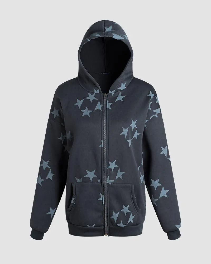 Star Embroidery Full Zip Hoodie