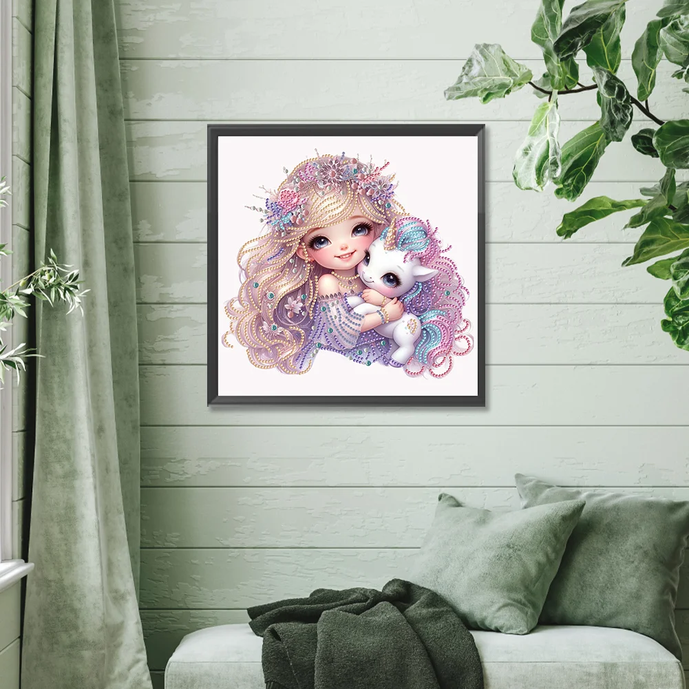 Diamond Painting - Partial Special Shaped Drill - Girl and Unicorn(Canvas|30*30cm)