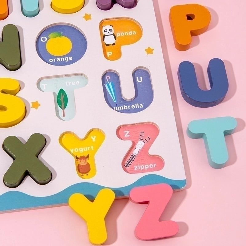 Wooden Colorful Alphabet Number Cognitive Matching Puzzle Kids Toys