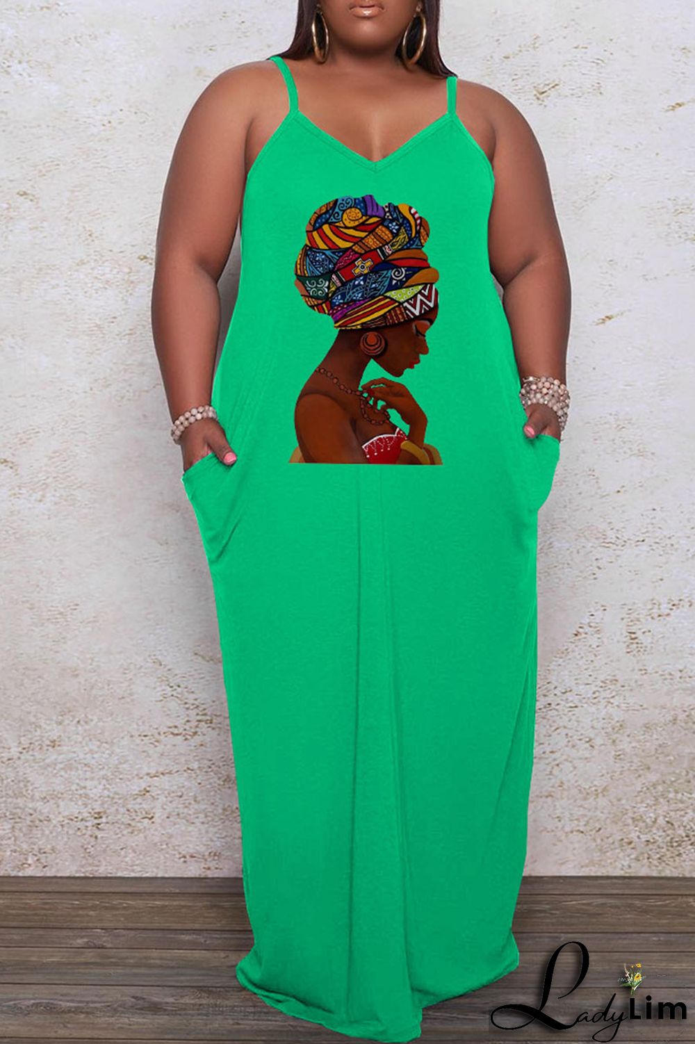 Apricot Casual Print Split Joint Spaghetti Strap Sling Dress Plus Size Dresses