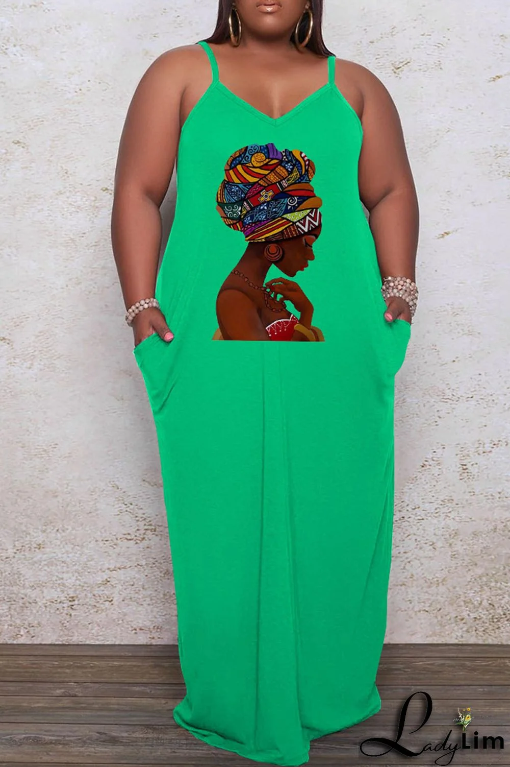 Apricot Casual Print Split Joint Spaghetti Strap Sling Dress Plus Size Dresses