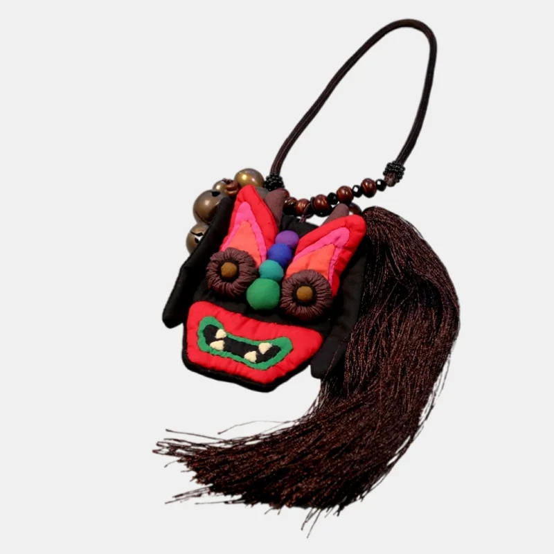 Handmade Chinese Folk Art Nuo Opera Cloth Doll Car Ornament Bag Pendant Chi You Car Hanging Ornament
