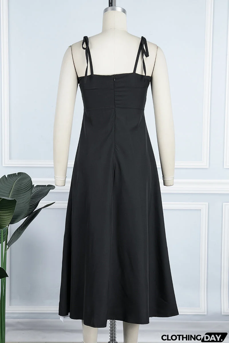 Sexy Casual Patchwork Backless Slit Contrast Spaghetti Strap Sleeveless Dress Dresses