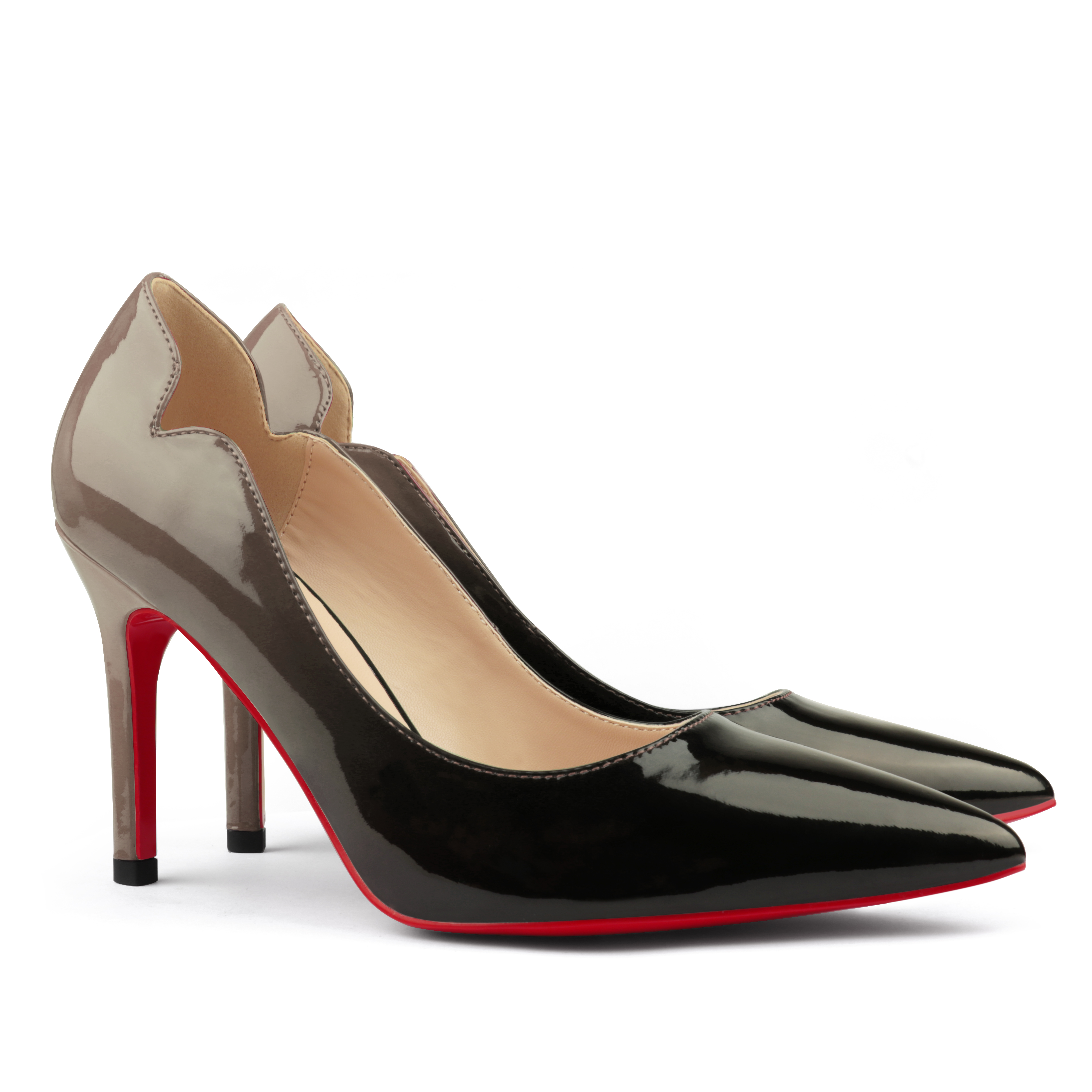 90mm Women's Pointed Toe Kitten Heels Chick Red Bottom Stiletto Gradient Pumps-MERUMOTE