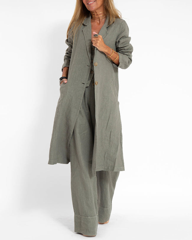 Casual Slim Fit Long Blazers Collar Jacket With Flap Pockets