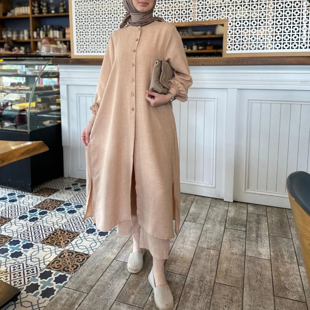Long Shirt And Loose Pants Two Piece Set