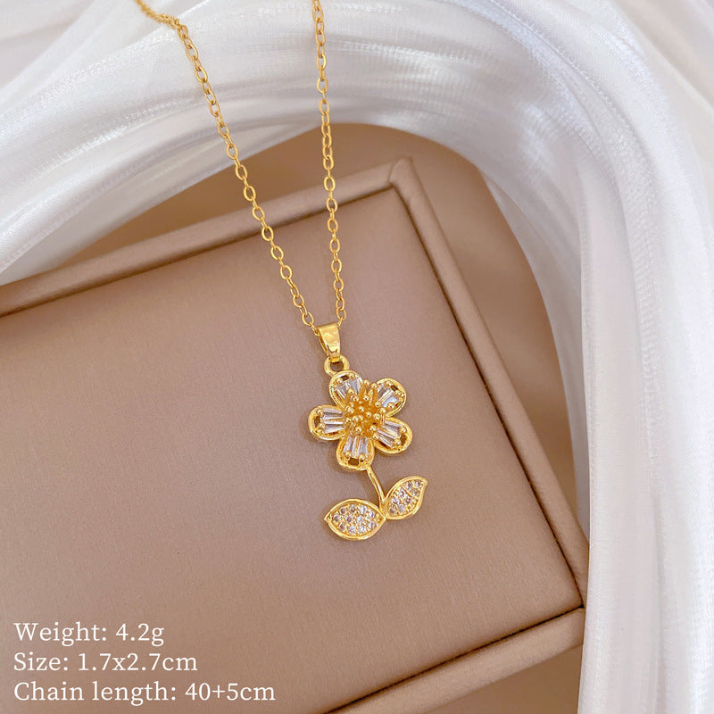 Copper Micro-Inlaid Necklace For Women Copper Micro-Inlaid Real Gold Electroplating Simple Ins Exquisite Clavicle Chain Neck Chain