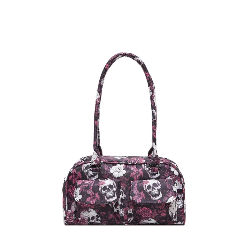 Halloween Women’s Flower Skull Streetwear Square Zipper Shoulder Bag