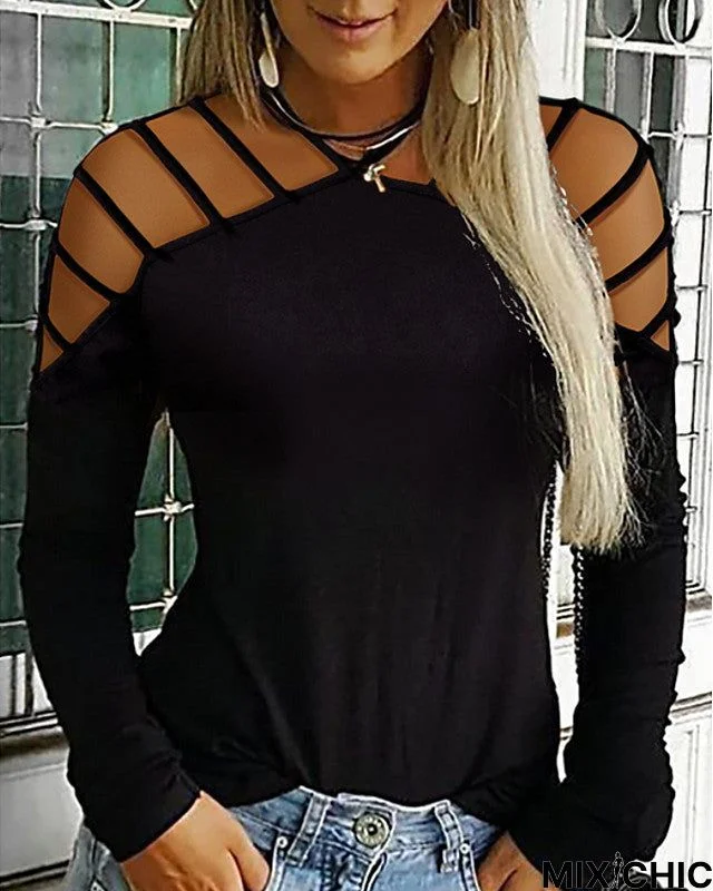 Women's Plus Size T-Shirt Solid Colored Sexy Long Sleeve Halter Neck Tops Basic Top Black Blue Wine-829