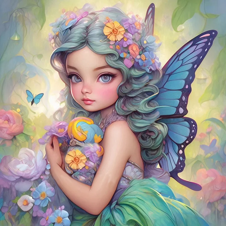 Fantasy Flowers Butterfly Fairy Angel Elf Girl 40*40CM (Canvas) AB Round Drill Diamond Painting gbfke