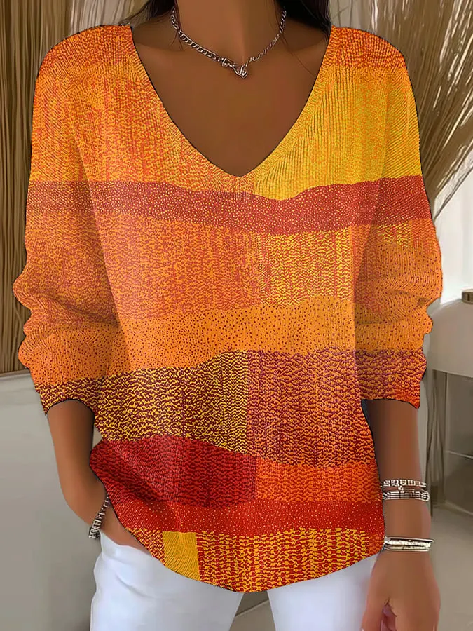Women's Retro Autumn Print Drop Shoulder Sweater 