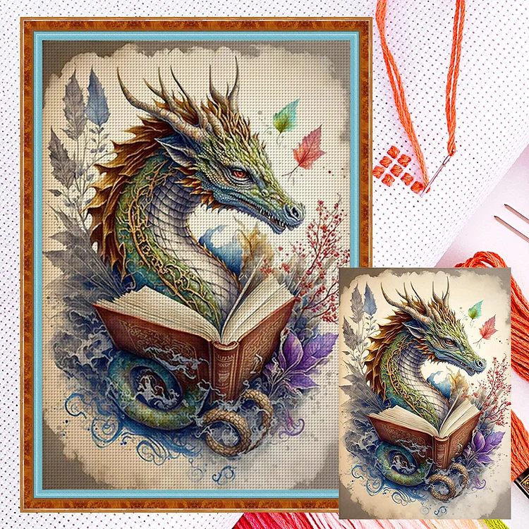 Retro Poster Of Dragon Reading A Book 11CT (40*60CM) Counted Cross Stitch gbfke