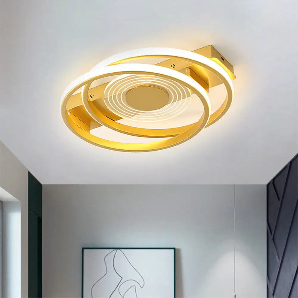 Minimalist Metallic Dual Ring Led Gold Flush Mount Ceiling Lamp - 16.5&rsquo;/20.5&rsquo; Wide Warm/White