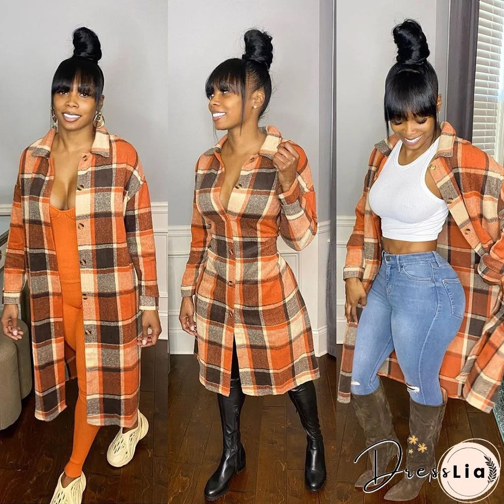 Classic Plaid Single-breasted Woolen Coat