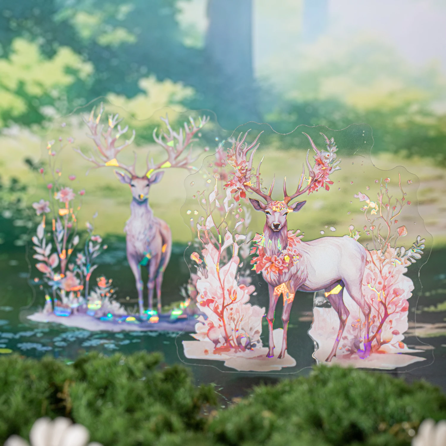 PET 스티커 - 사슴뿔 숲 시리즈 빈티지 사슴꽃 조경