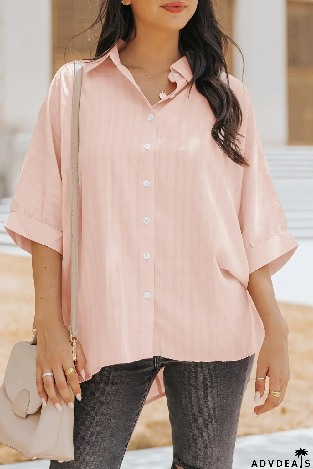 Pink Button Front Dolman Sleeves Shirt