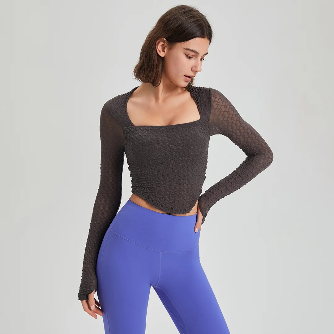 Long-sleeved stretch breathable gym top