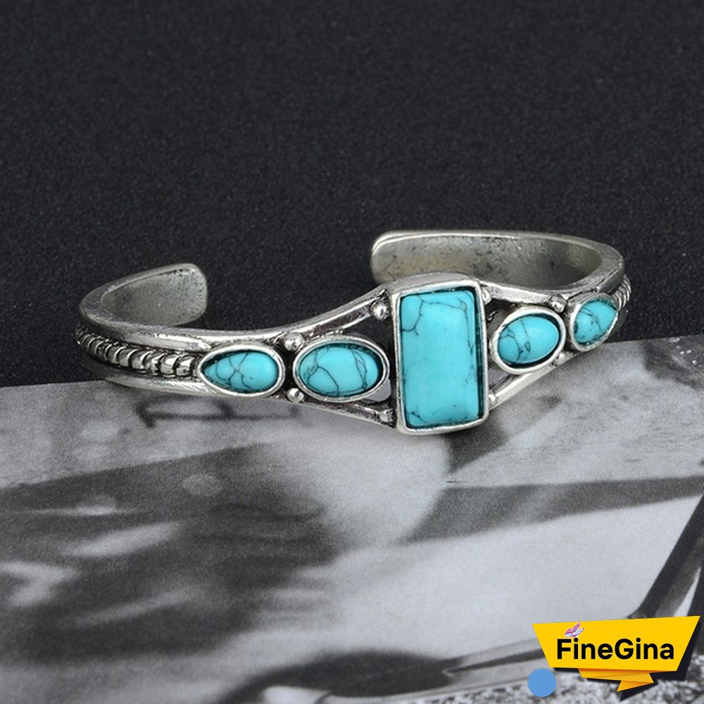 Women Vintage Jewelry 925 Soild Sterling Silver Natural Gemstone Turquoise Bracelet Adjustable Wedding Engagement Jewelry