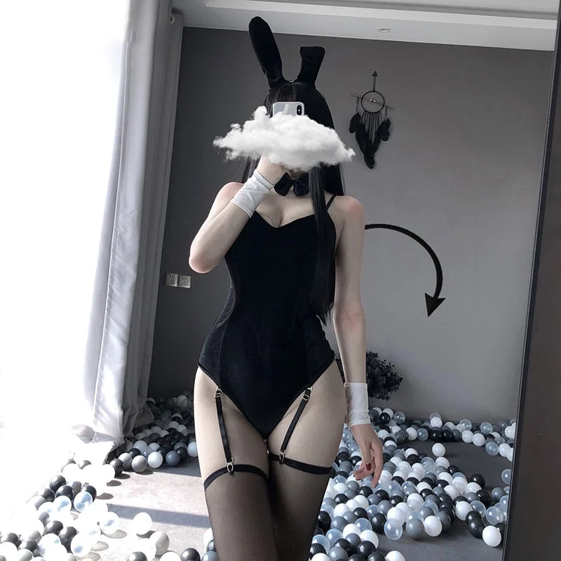 Bunny Girl Cosplay Costumes Women Sexy Sweet Rabbit Bodysuit Rabbit Ears Bunny Tail Roleplay Party Club Wear Erotic Set