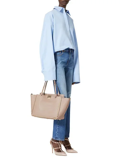 Valentino Garavani Medium Grainy Calfskin Rockstud Bag POUDRE