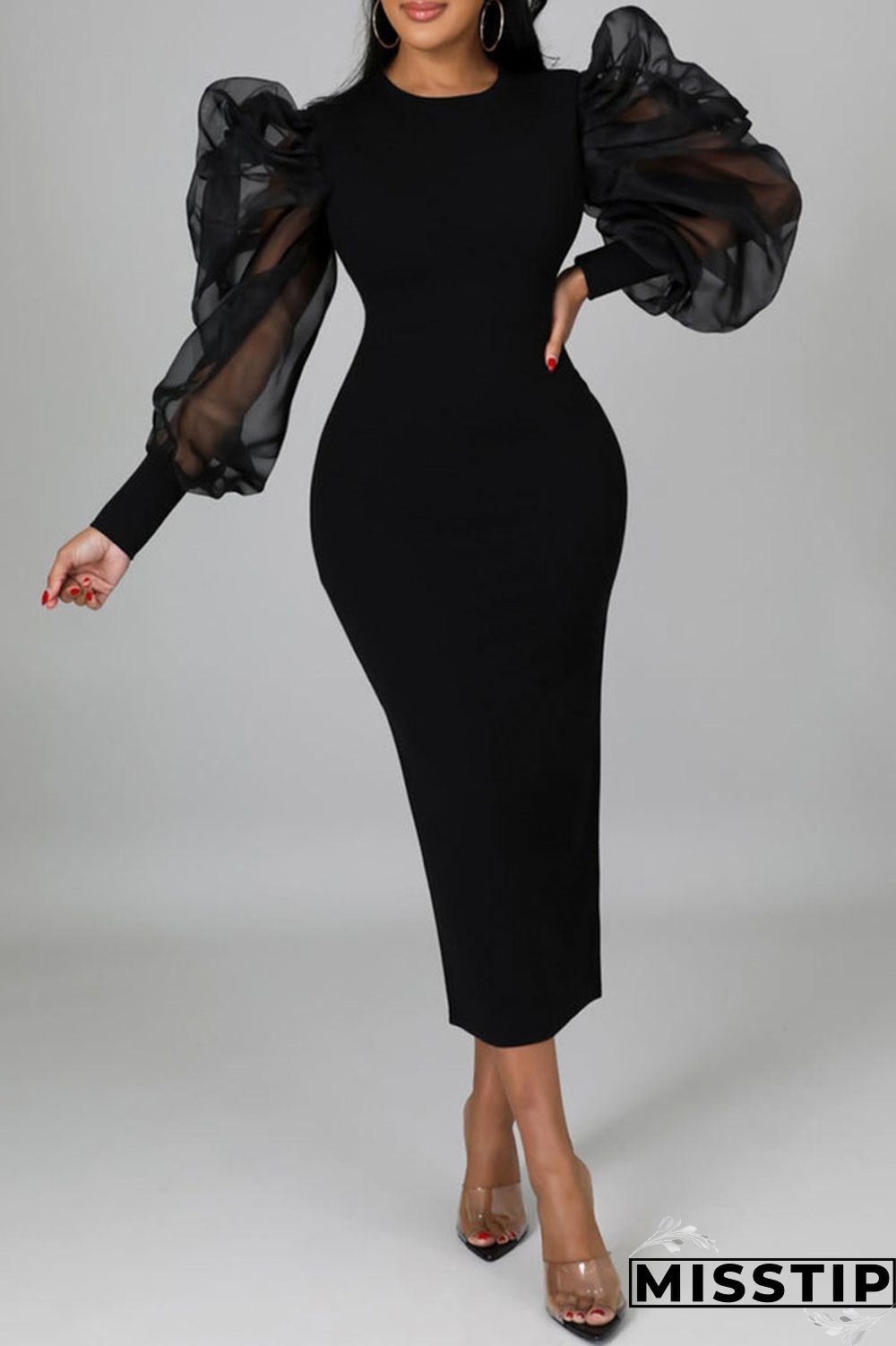 Black Fashion Casual Solid Patchwork O Neck Long Sleeve Dresses