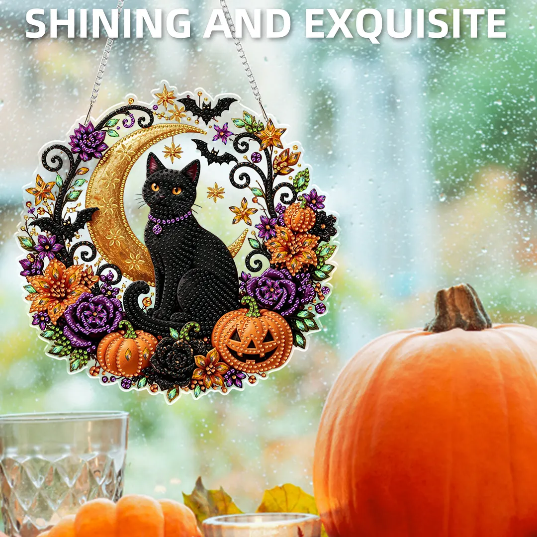 Halloween Black Cat Moon 2D Flat DIY Diamond Painting Charms for Wall Decor