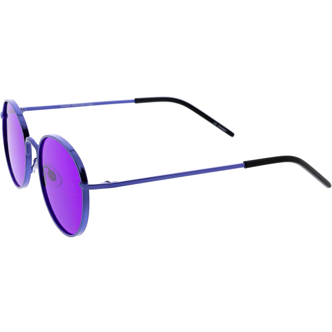 Bold Full Metal Frame Round glasses With Color Tinted Flat Lens 52mm