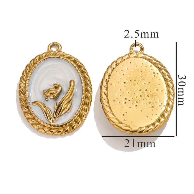 1 Piece 18 * 23mm 19mm 20.5mm 304 Stainless Steel Leaf Rose Flower Pendant Jewelry Accessories