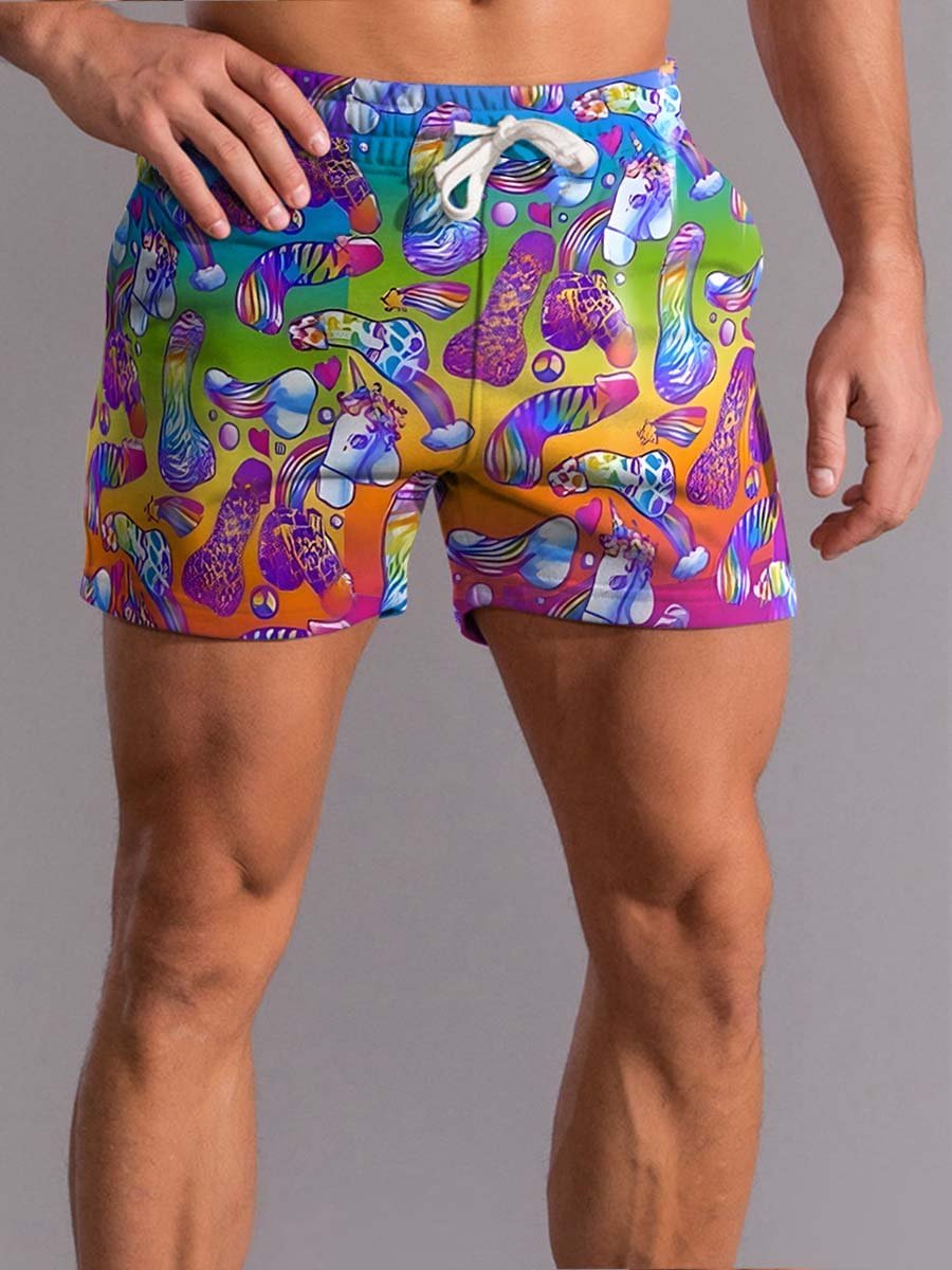PeachBruh Men's Rainbow Funny Daddy Cock Pride LGTB Beach Shorts