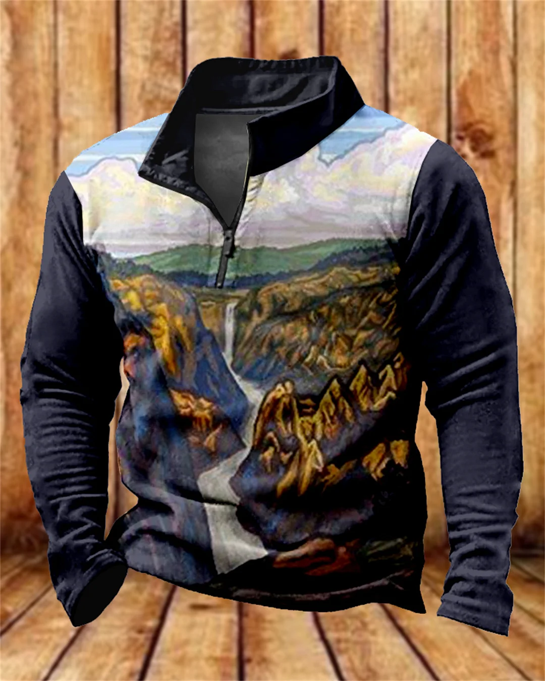 Suitmens Men's  Yellowstone Landscape Art Illustration Zipper Hooded 00408