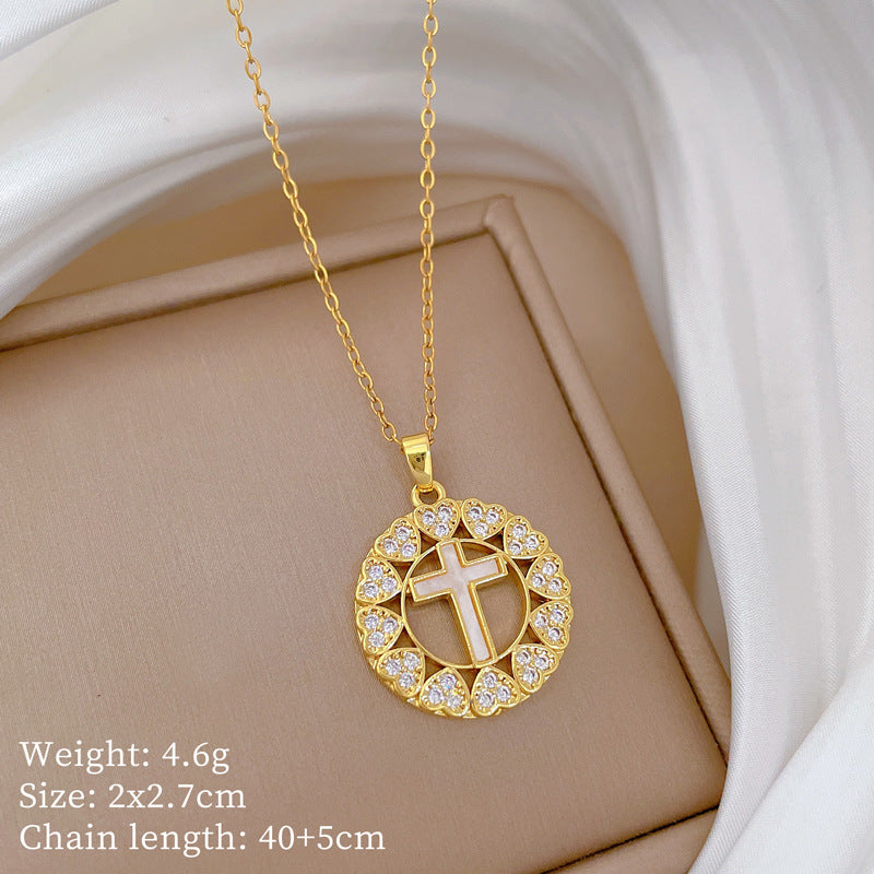 Copper Micro-Inlaid Cross Fashionable And Gorgeous Full Diamond Necklace For Women All-Match Clavicle Chain Titanium Steel
