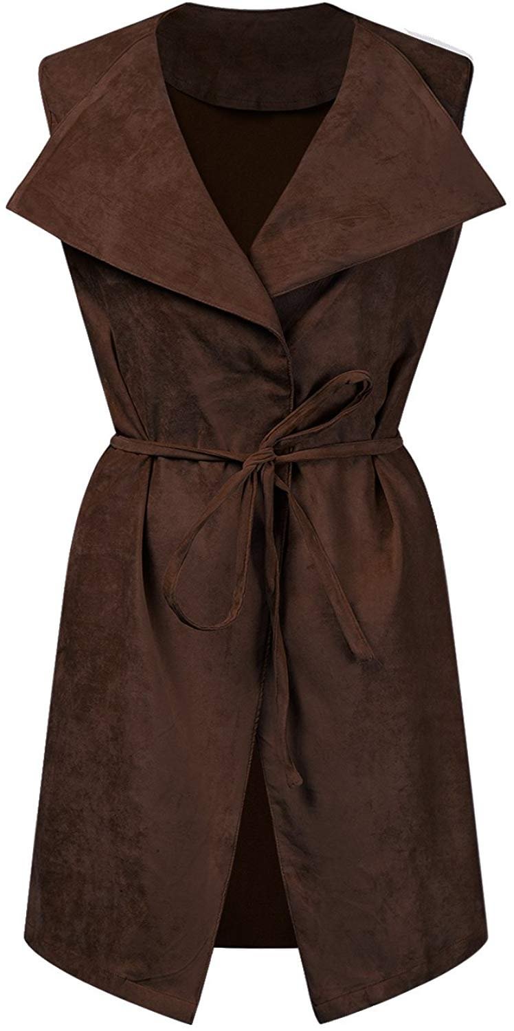 Women's Faux Suede Open Front Sleeveless Long Cardigan Vest