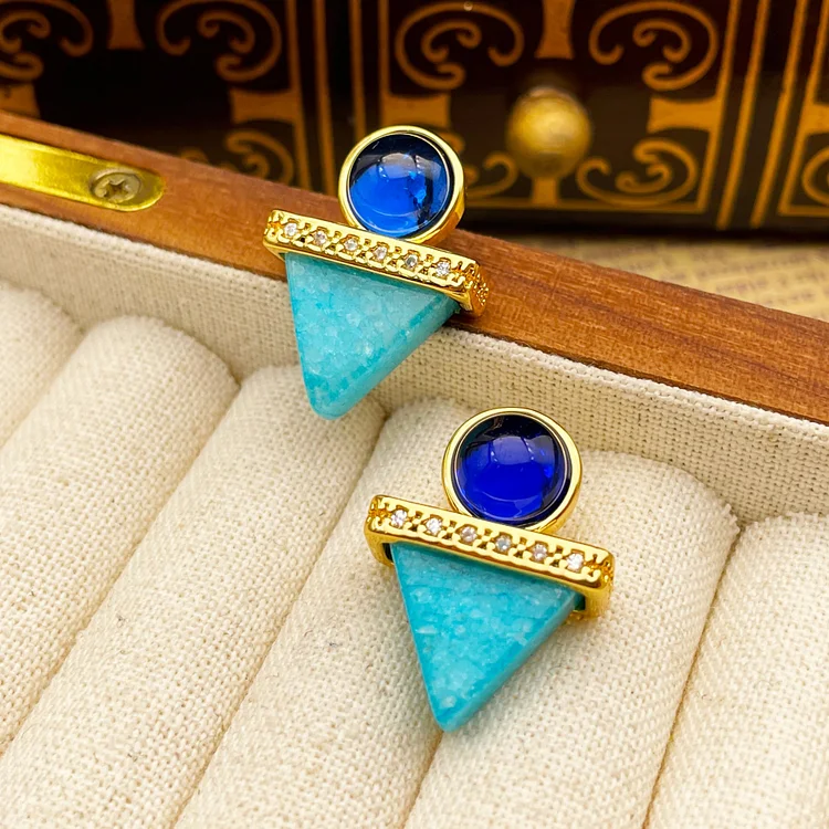 Blue triangle natural stone earrings