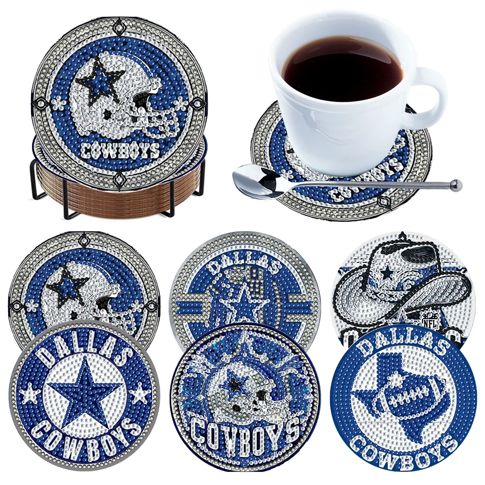 Dallas Cowboys 6pcs DIY Diamond Painting Acrylic Coasters Holder for Beginner Adult