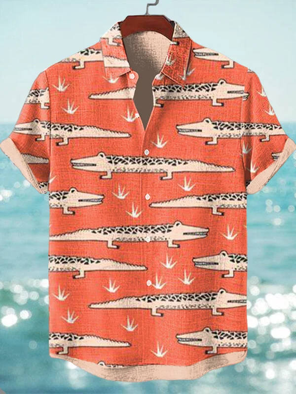 Men's Crocodile Pattern Art Print Short Sleeve Shirt