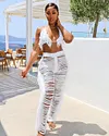 Ripped Fringed Casual Trousers Set