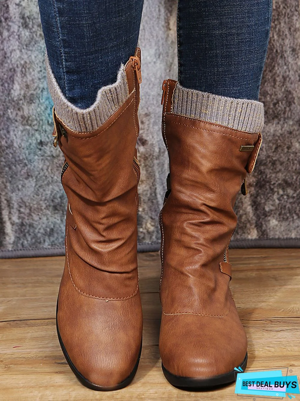 Vintage Yarn Panel Side Zip Flat Boots
