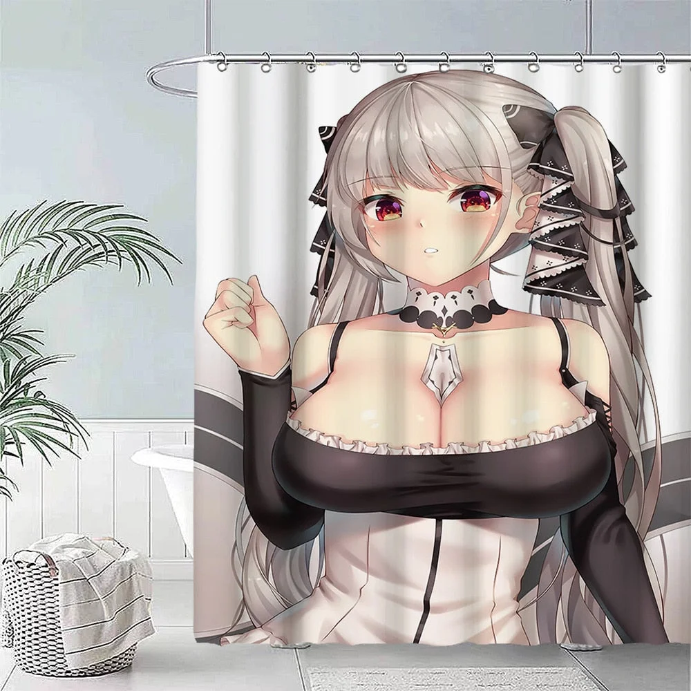 Anime Big Breasted Girl Printing Shower Curtain Bathroom Supplies High-quality Waterproof Bathroom Decoration with Hook Curtain