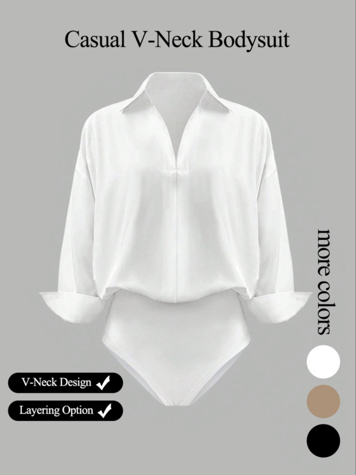 Women's casual loose V-neck long-sleeved shirt jumpsuit, elegant woven fabric, slim fit, suitable for all seasons, and can be layered flexibly, Womenswear Women's casual loose V-neck long-sleeved shirt jumpsuit, elegant woven fabric, slim fit, suitable for all seasons, and can be layered flexibly, Womenswear