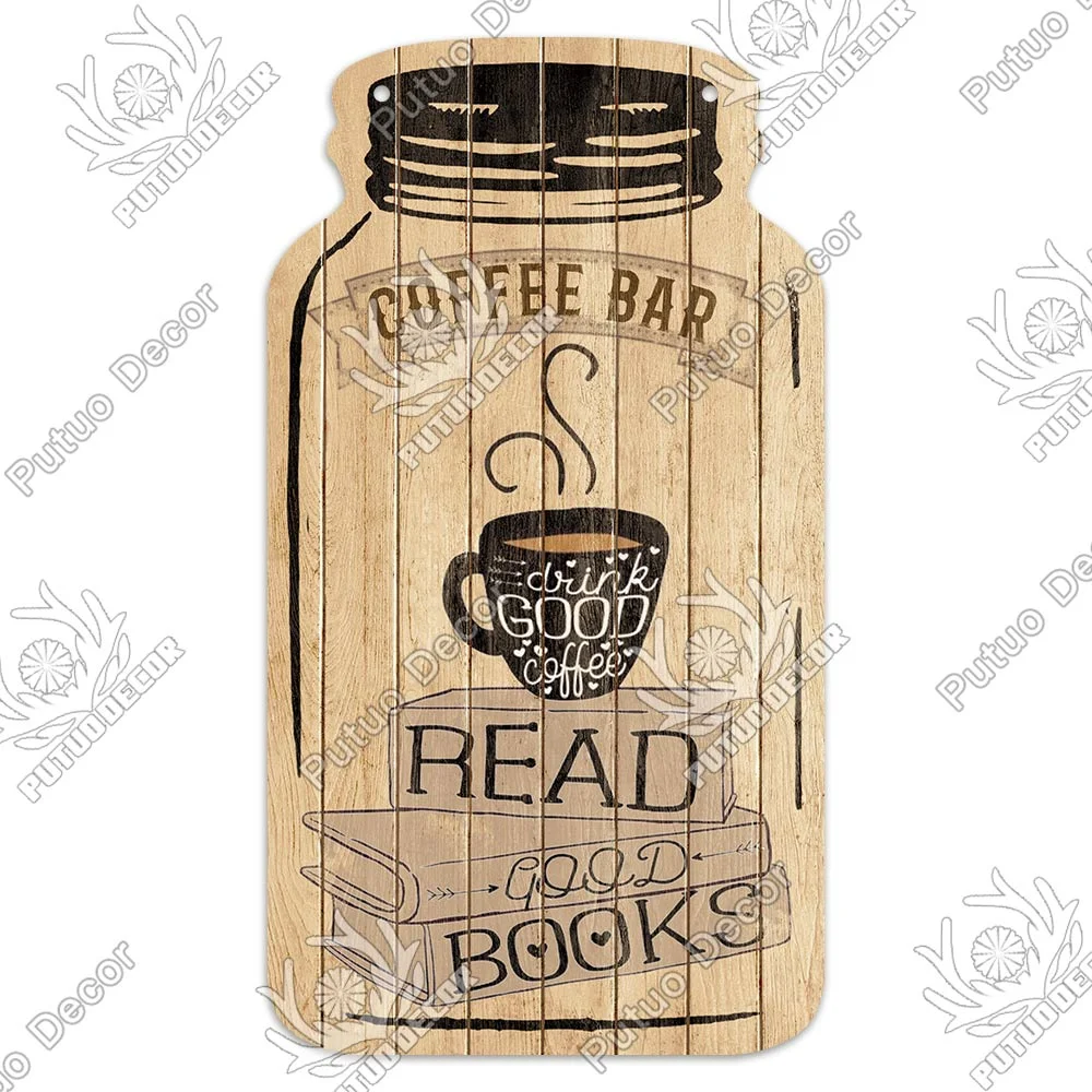 Putuo Decor Coffee Plaques Mason Jar Shape Wooden Signs Irregular Plate for Cafe Decoration Kitchen Wall Decor Decorative Plaque