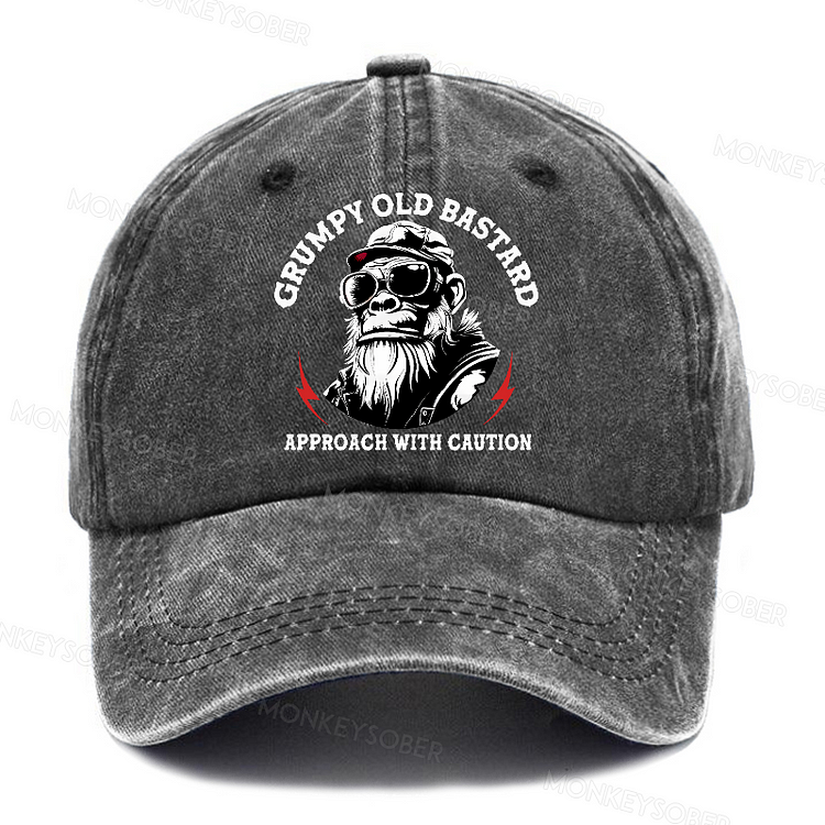 Men's Grumpy Old Bastard Approach With Caution  Washed Baseball Caps
