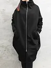 Fashion Solid Color Pocket Zipper Mid-Length Hoodie Jacket&Coat