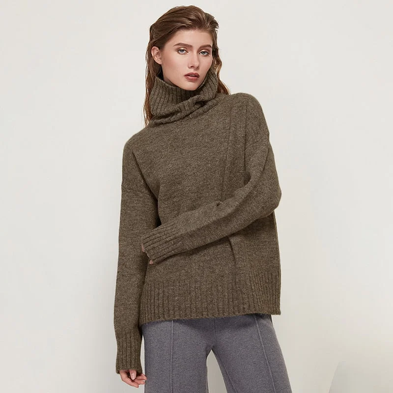 Aachoae Women Autumn Winter Knitted Turtleneck Cashmere Sweater Female Spring Autumn Pullover Jumper Sweaters Casual Loose Tops