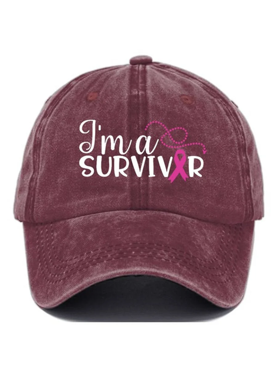 Breast Cancer Ribbon Survivor Print Hats